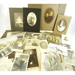 Antique Photos Lot Portraits Photographs Wedding Baby Horse Grandma Sibling 28pc